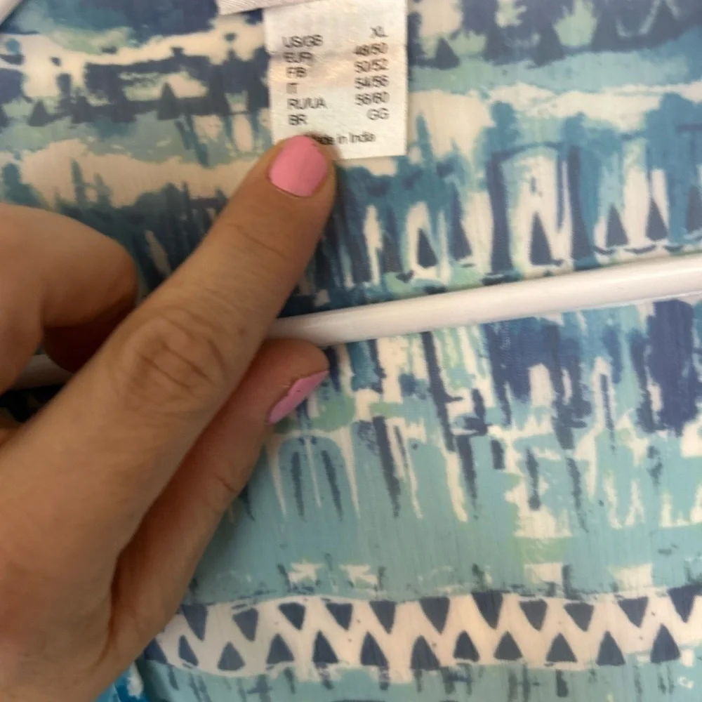 Venus XL Blue and White Coastal wrap/kimono cover-up with pom details